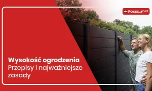 Para ogląda nowoczesne, ciemne ogrodzenie.